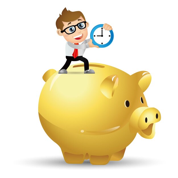 People Set  Business Business people put time in the piggy bank