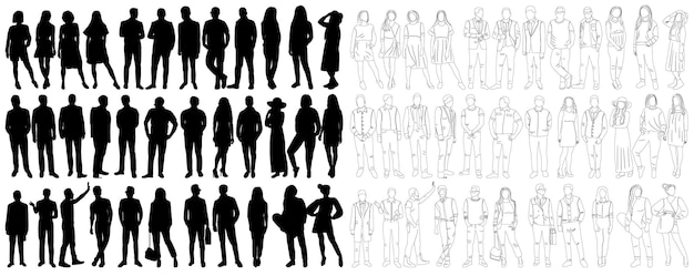 People set sketch outline isolated on white background vector