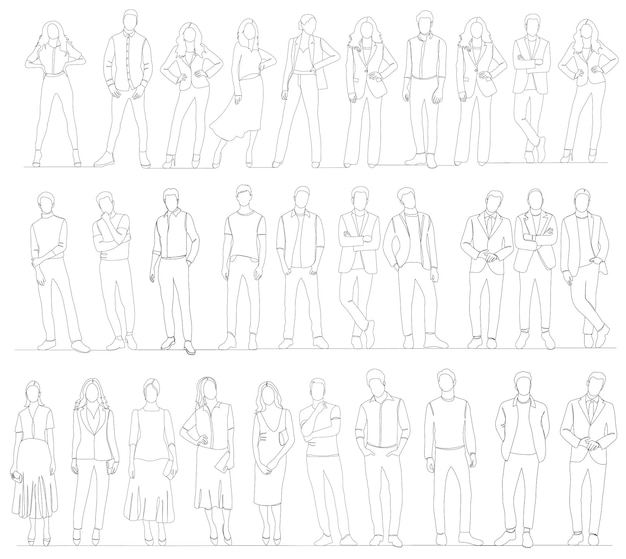 People set of sketches one line drawing,white background,sketch,vector