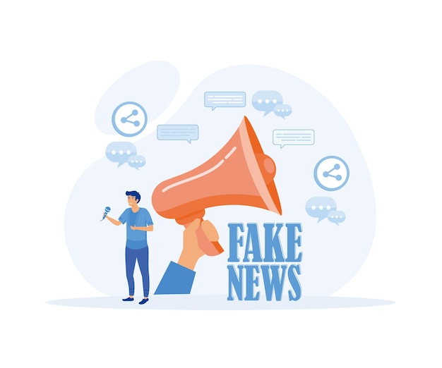 벡터 사람들은 소셜 미디어와 인터넷 개념에서 가짜 뉴스를 공유합니다. 가짜 뉴스 개념