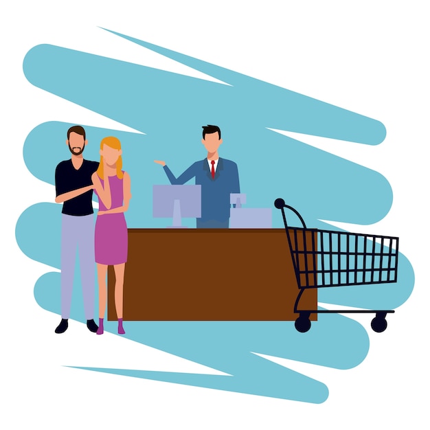 Vector people shopping cartoon