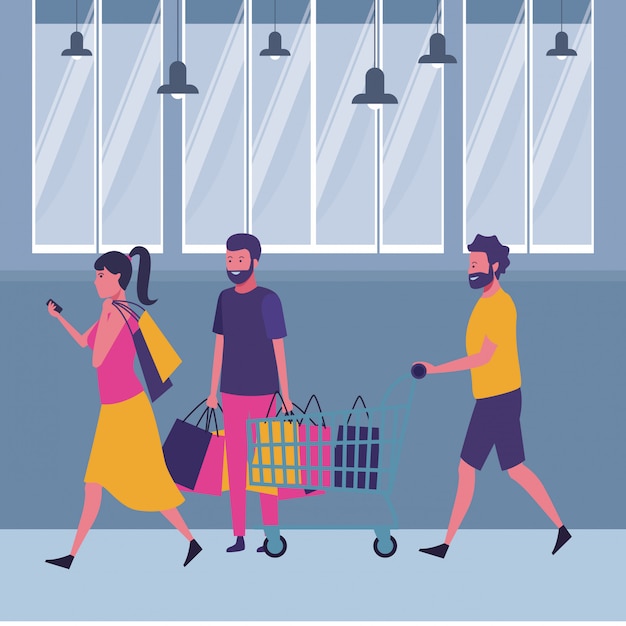 Vector people shopping cartoon