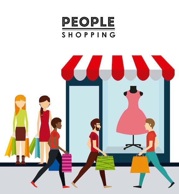 Vettore progettazione dello shopping della gente, grafico dell'illustrazione eps10 di vettore