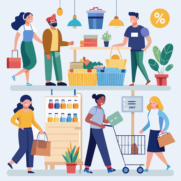 Люди покупают в продуктовом магазине со скидкой