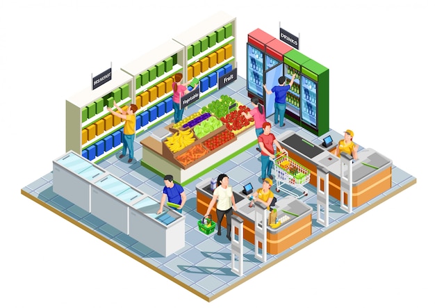 Vector people shopping isometric