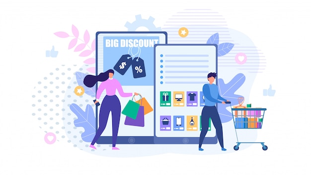 Vector people shopping online metaphor cartoon advert