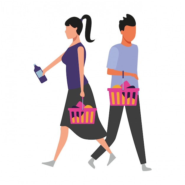 Vector people shopping at supermarket