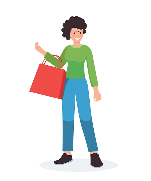 Vector people shopping woman with shopping bags illustration
