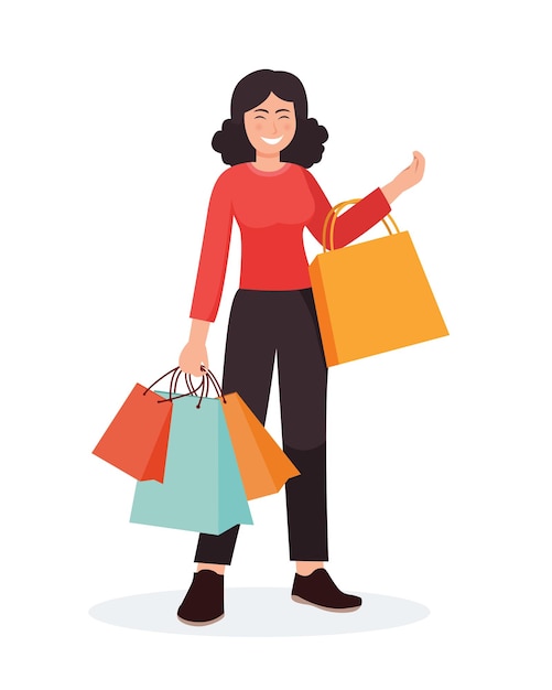 Vector people shopping woman with shopping bags illustration