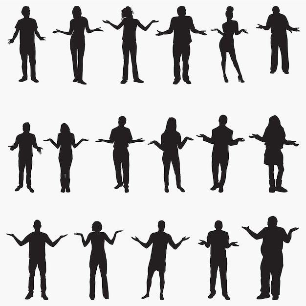 Vector people shrugging silhouettes