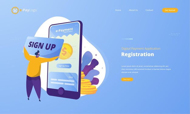 People sign up registration on digital payment application illustration concept