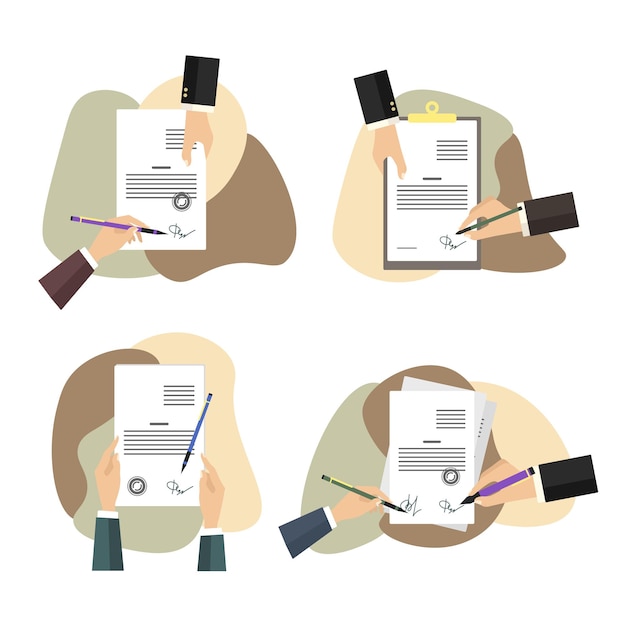 Vector people signing paper and digital contract document signing and agreement conclusion business partner...