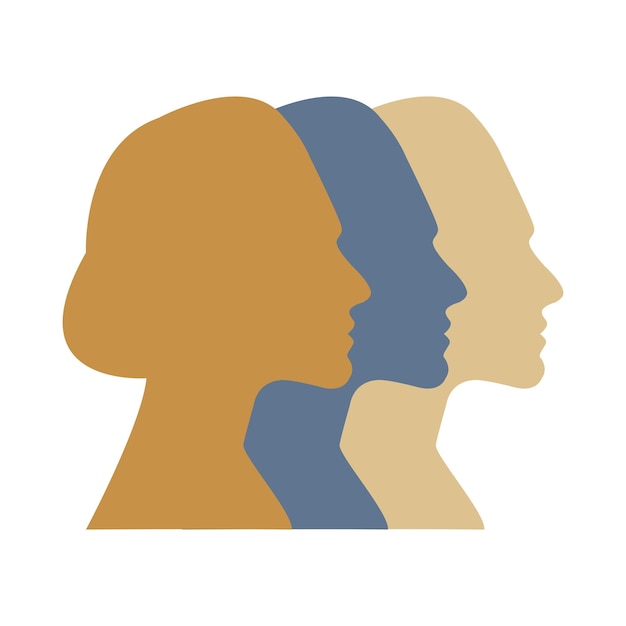 People silhouette group of young female person profile avatar vector illustration