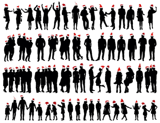 People silhouette set new year christmas