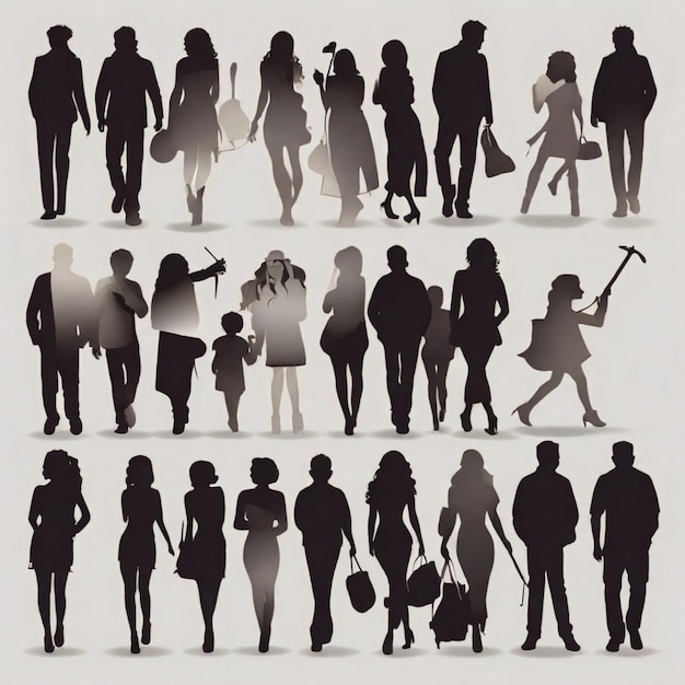 Vector people silhouettes cartoon vector background