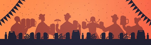 People silhouettes drinking beer and having fun