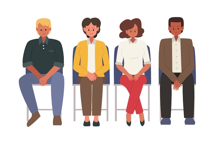 People sitting on chairs front view vector