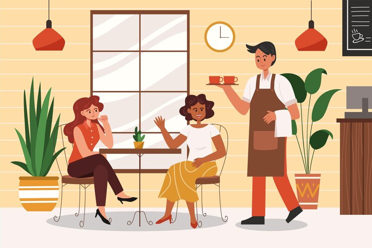 People sitting at a coffee shop, café interior vector