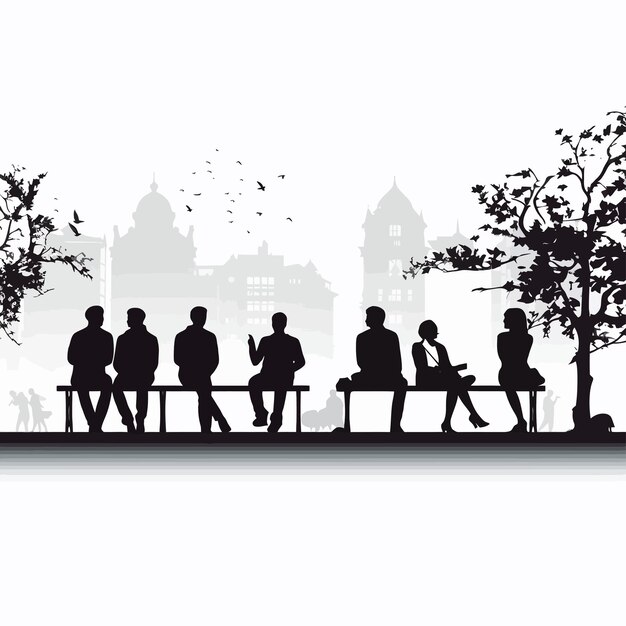 Vector people_sitting_on_bank_silhouette_vector