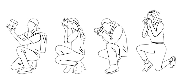 people sitting taking pictures sketch on white background vector