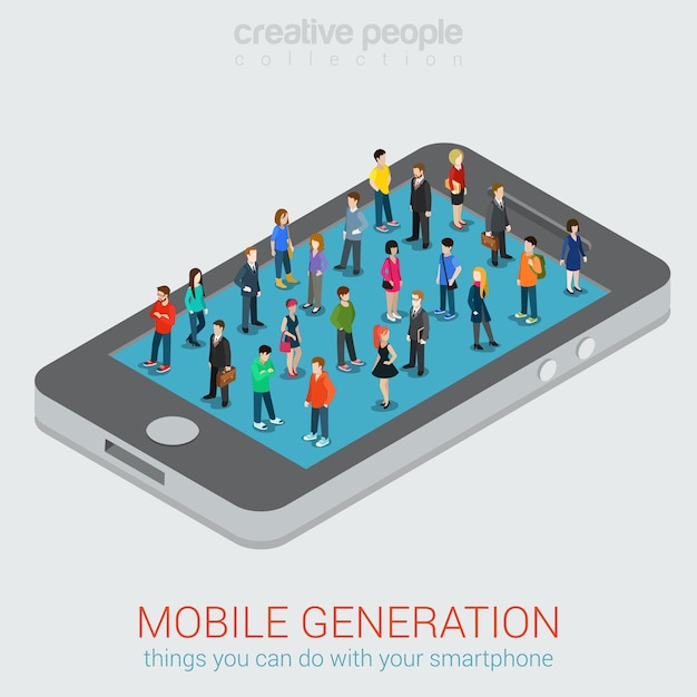 People on smartphone screen illustration