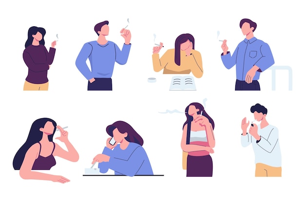 People smoking set flat style illustration vector design