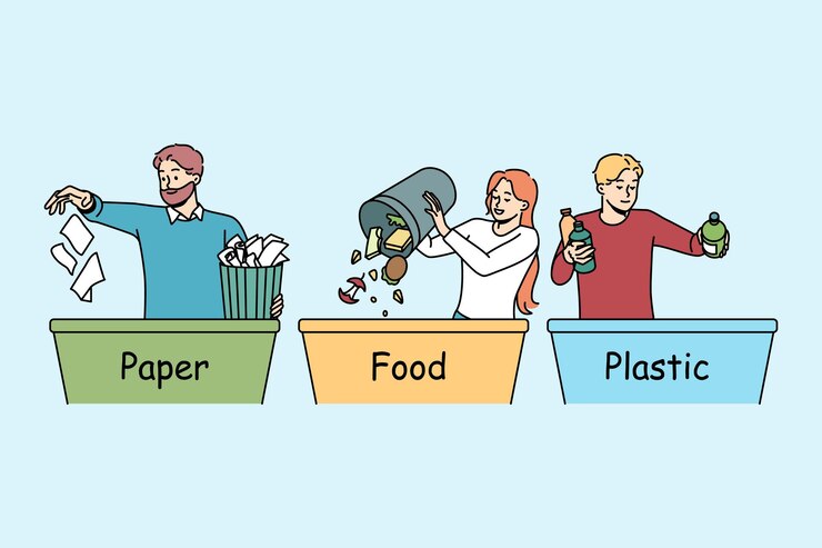 Vector people sorting garbage