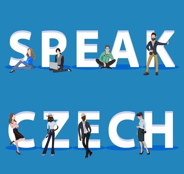 Vettore people on speak czech per presentazioni di app per dispositivi mobili web