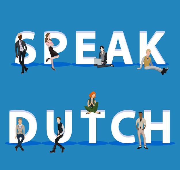 Vettore persone su speak dutch per presentazioni di app per dispositivi mobili web