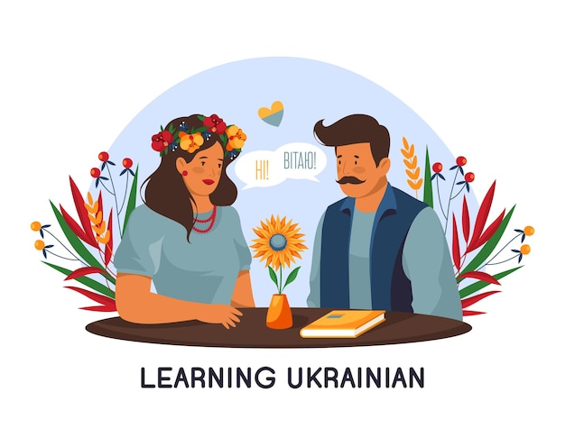 Vector people speak on ukrainian language vector banner