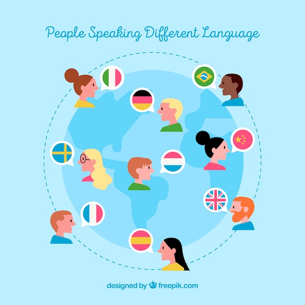Вектор Люди, говорящие на разных языках с плоским дизайном