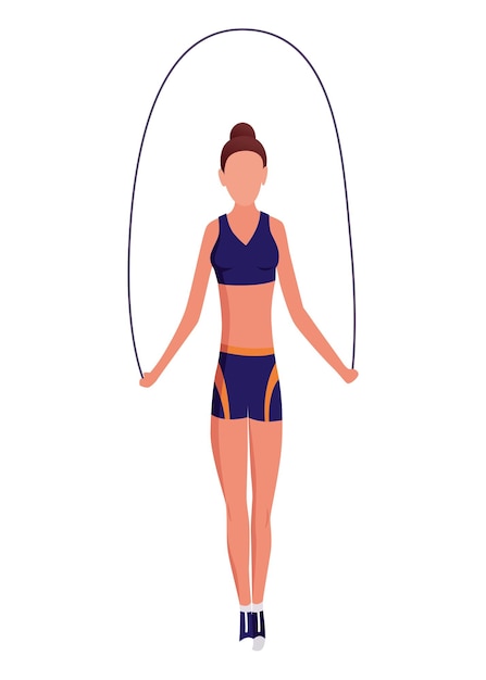 スポーツジムの人々 ジャンプロープを持つ女性 フラットスタイルの健康的でアクティブなライフスタイルベクトル 体のためのスポーツ運動フィットネス