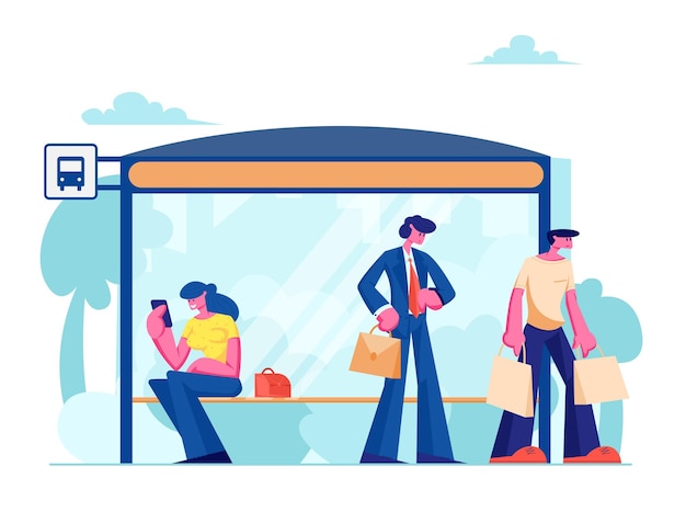 people stand on bus station