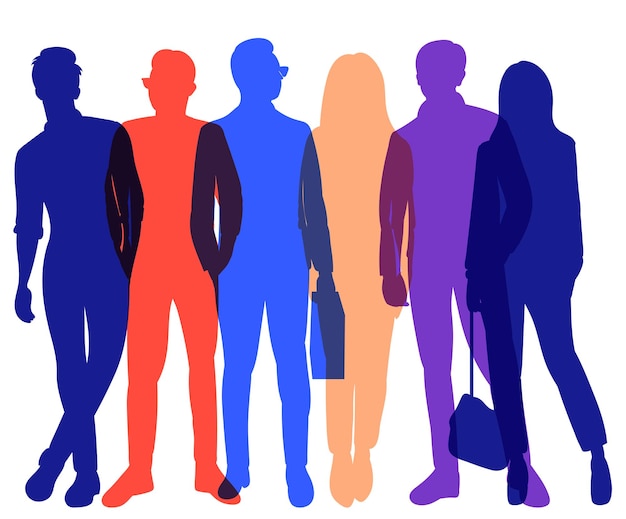 Vector people stand multicolored silhouette on a white background isolated vector