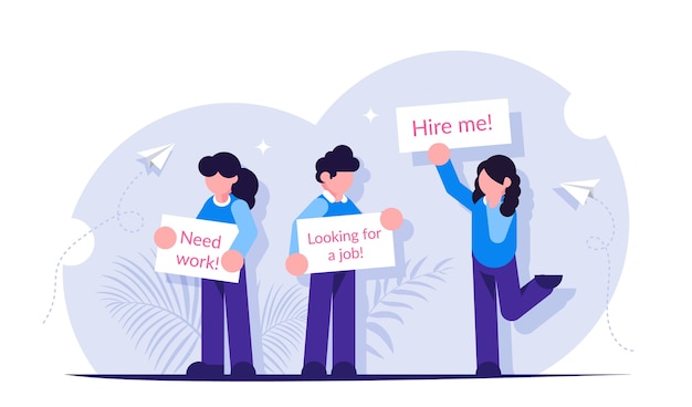 people stand with posters in search of work. unemployment concept.