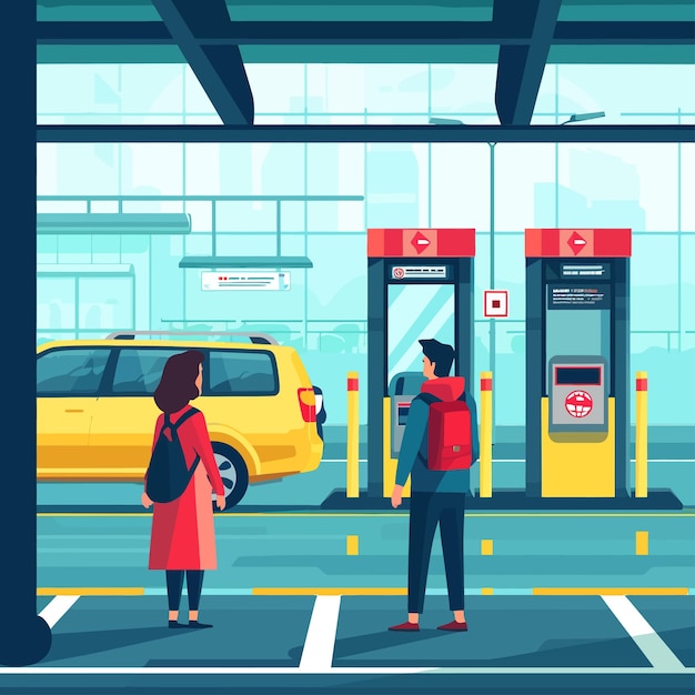 Vector people_standing_at_bus_stop_in_city