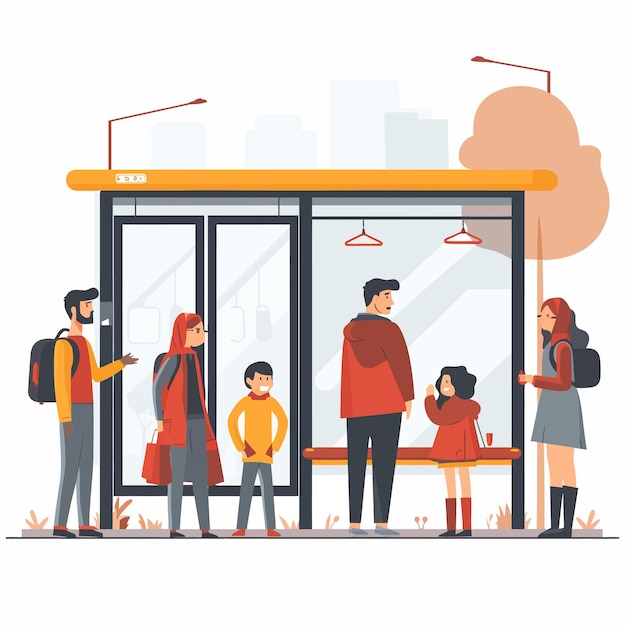 Vector people_standing_at_bus_stop_in_city