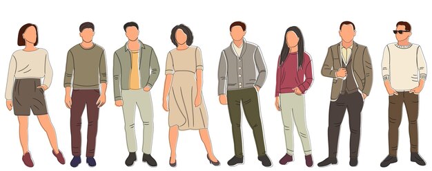 Vector people standing sketch contour vector