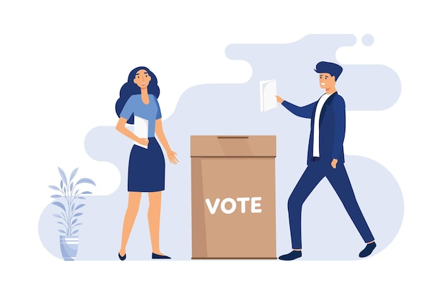 People standing at vote box flat vector illustration Democracy referendum choice concept