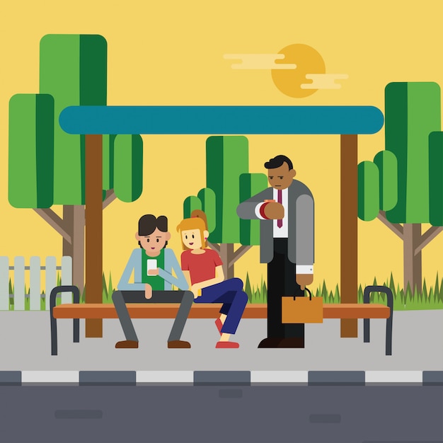 People stay at bus stop vector