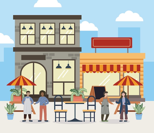 People and stores illustration