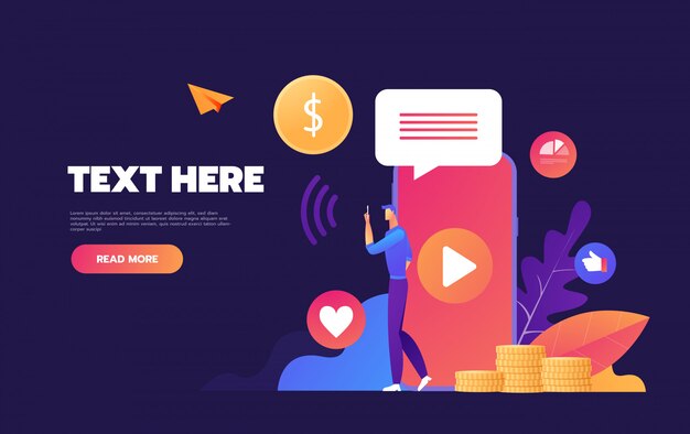 people streaming online video with their laptop, smartphone  concept, online tutorial video streaming  landing page,