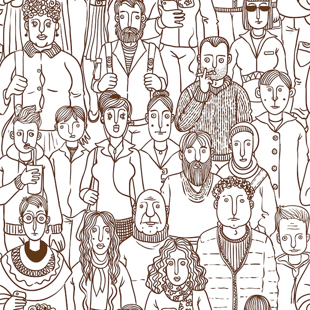 People in the street. vector seamless hand drawn