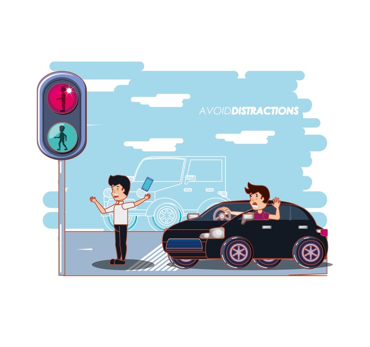 Vector people in the street with a void distractions campaign