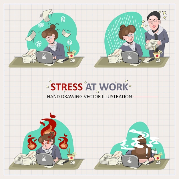 People Stress at Work Hand Drawing Vector Illustration