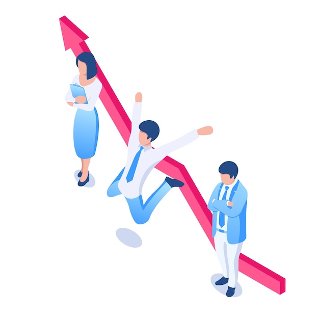 People in suits in front of the growth chart Isometric vector illustration