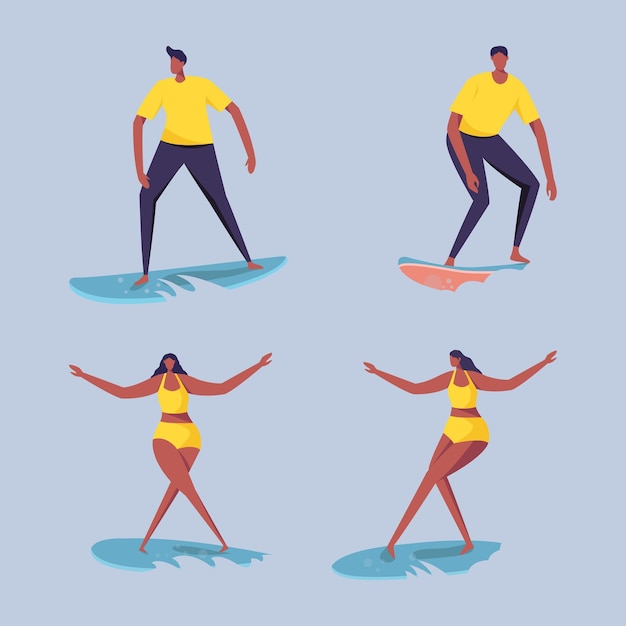 Vector people on surfing board