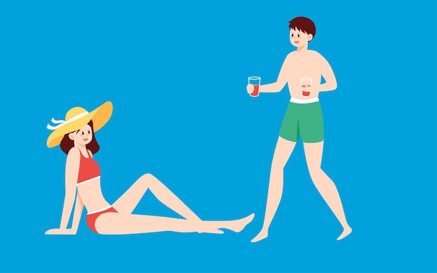 Persone in costume da bagno che prendono il sole sulla spiaggia in estate illustrazione vettoriale