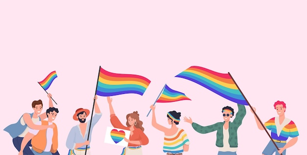 Le persone che prendono parte a lgbt pride vector flat illustration lesbian