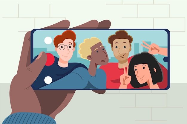 Vector people taking photos with smartphone illustrated